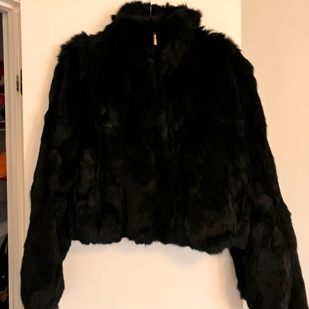 Black Teddy Jacket with Cropped Design and High Collar